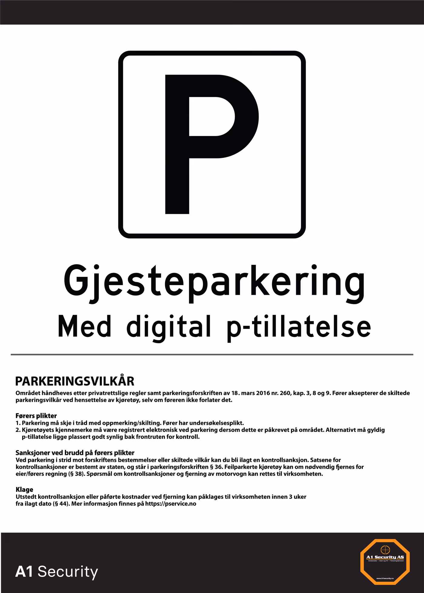 Gjesteparkering - 50 × 70 cm