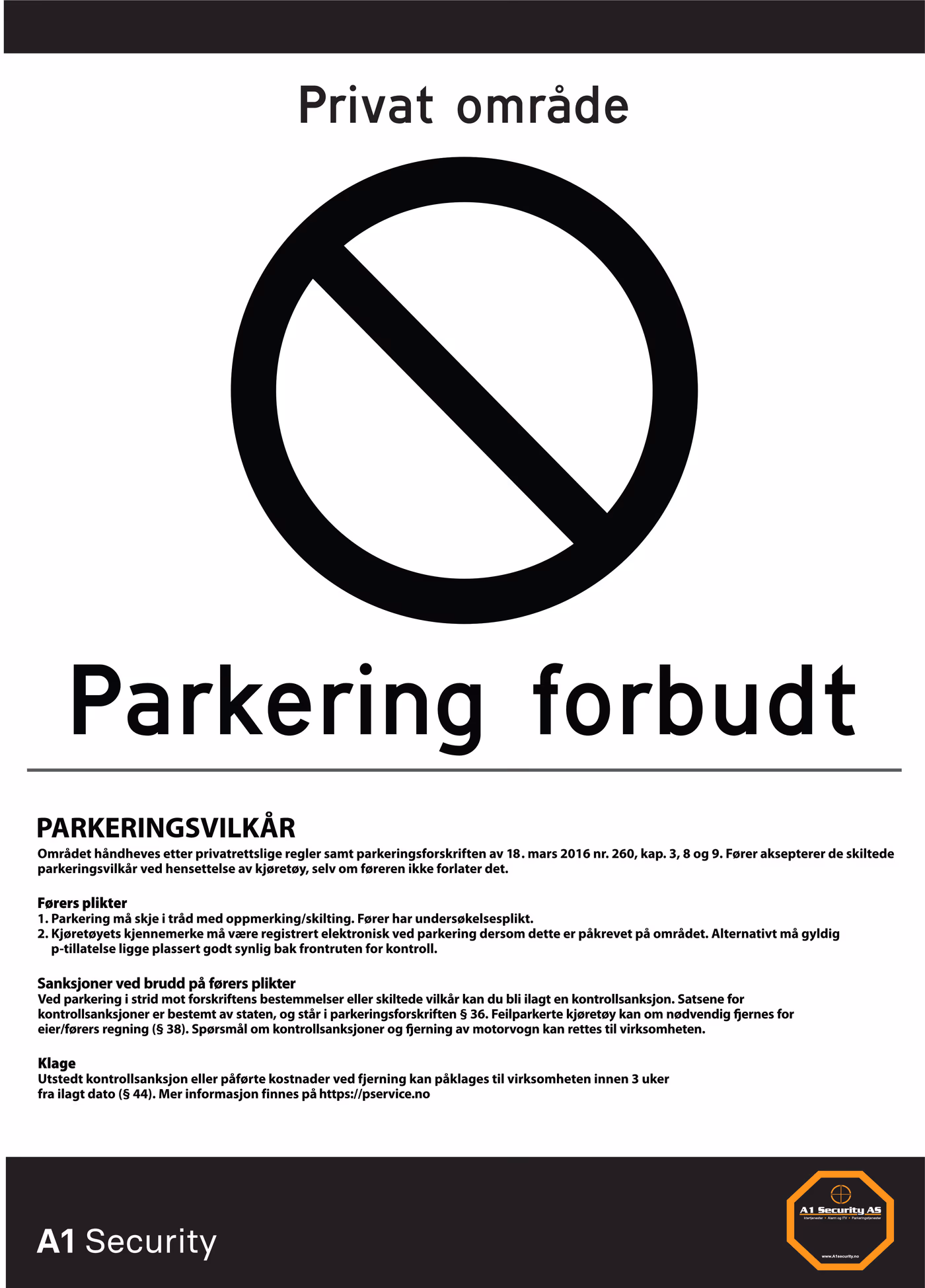 Parkering forbudt - 50 × 70 cm